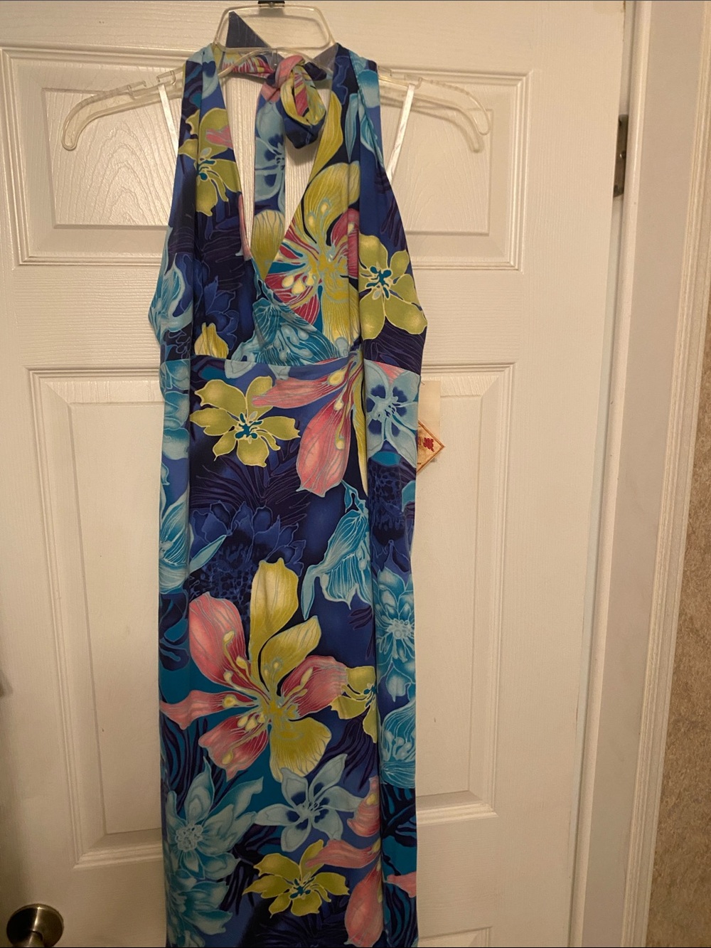 Caribbean Joe Blue Floral Halter One-Piece